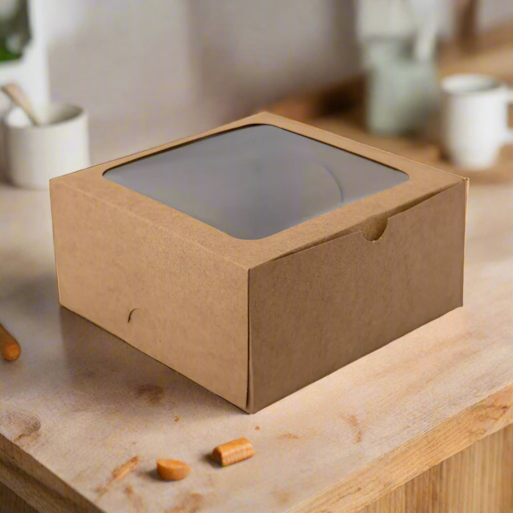 Kraft 4-Cupcake Box with Display Window – 6x6x3 Inch (Each)