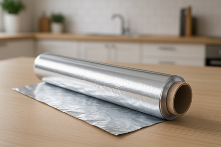 foil roll on kitchen table for display. professional photo for website.