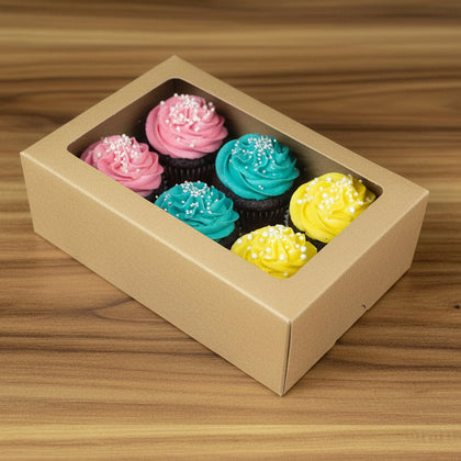 BOXES - 6 CUP CAKE KRAFT WITH WINDOW ONLY(EACH)