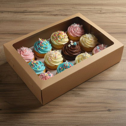 12 CUP CAKE KRAFT BOX WITH WINDOW(EACH)