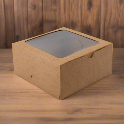 Kraft 4-Cupcake Box with Display Window – 6x6x3 Inch (Each)