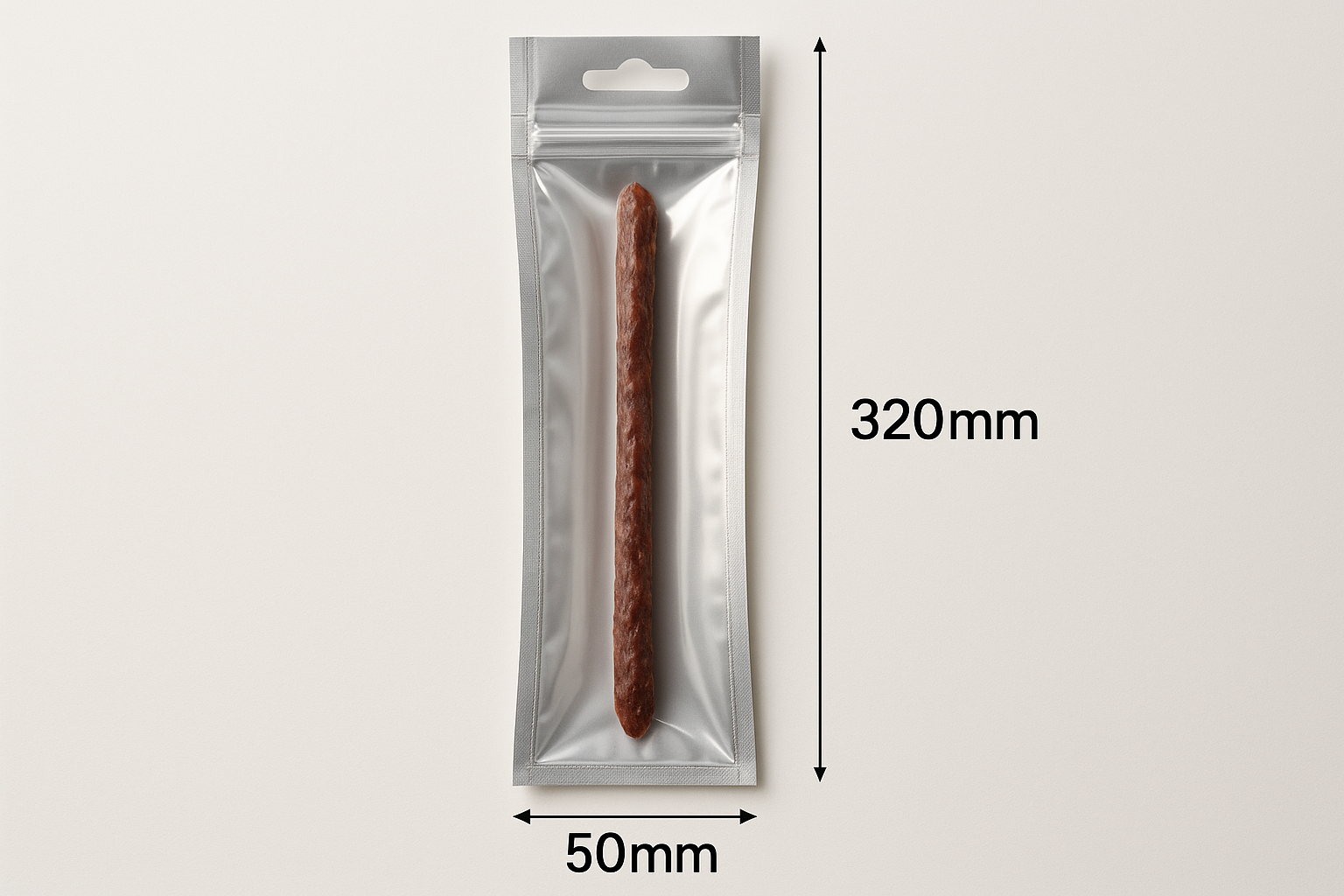 CLEAR SMOOTH VACUUM BAG WITH EURO SLOT CLEAR IN FRONT BACK SLIVER, SINGLE THIN DRY WORS STICK, INCLUDE BAG SIZE 320MM IN LENGHT X 50MM, PROFESSIONAL PHOTO WITH LIGHT