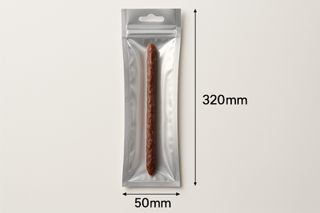 CLEAR SMOOTH VACUUM BAG WITH EURO SLOT CLEAR IN FRONT BACK SLIVER, SINGLE THIN DRY WORS STICK, INCLUDE BAG SIZE 320MM IN LENGHT X 50MM, PROFESSIONAL PHOTO WITH LIGHT
