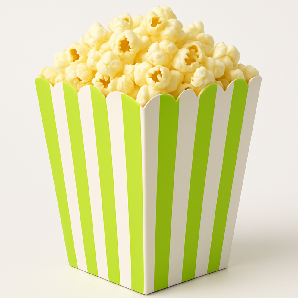 Popcorn box with lime green stripes